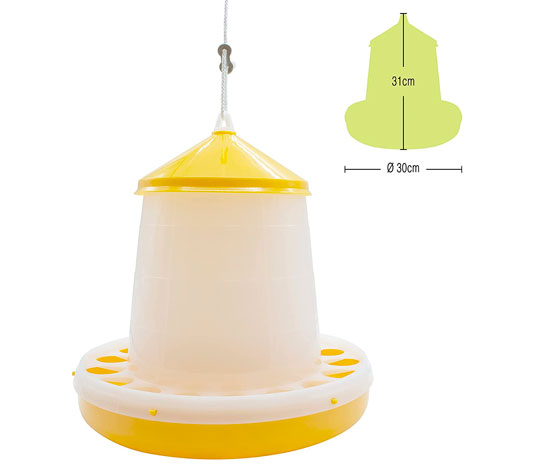 Tolva Comedero Exterior Para Gallinas 17kg - Galvanizada Con Toldo Antilluvia, Incluye Guía Y Conchilla Plus