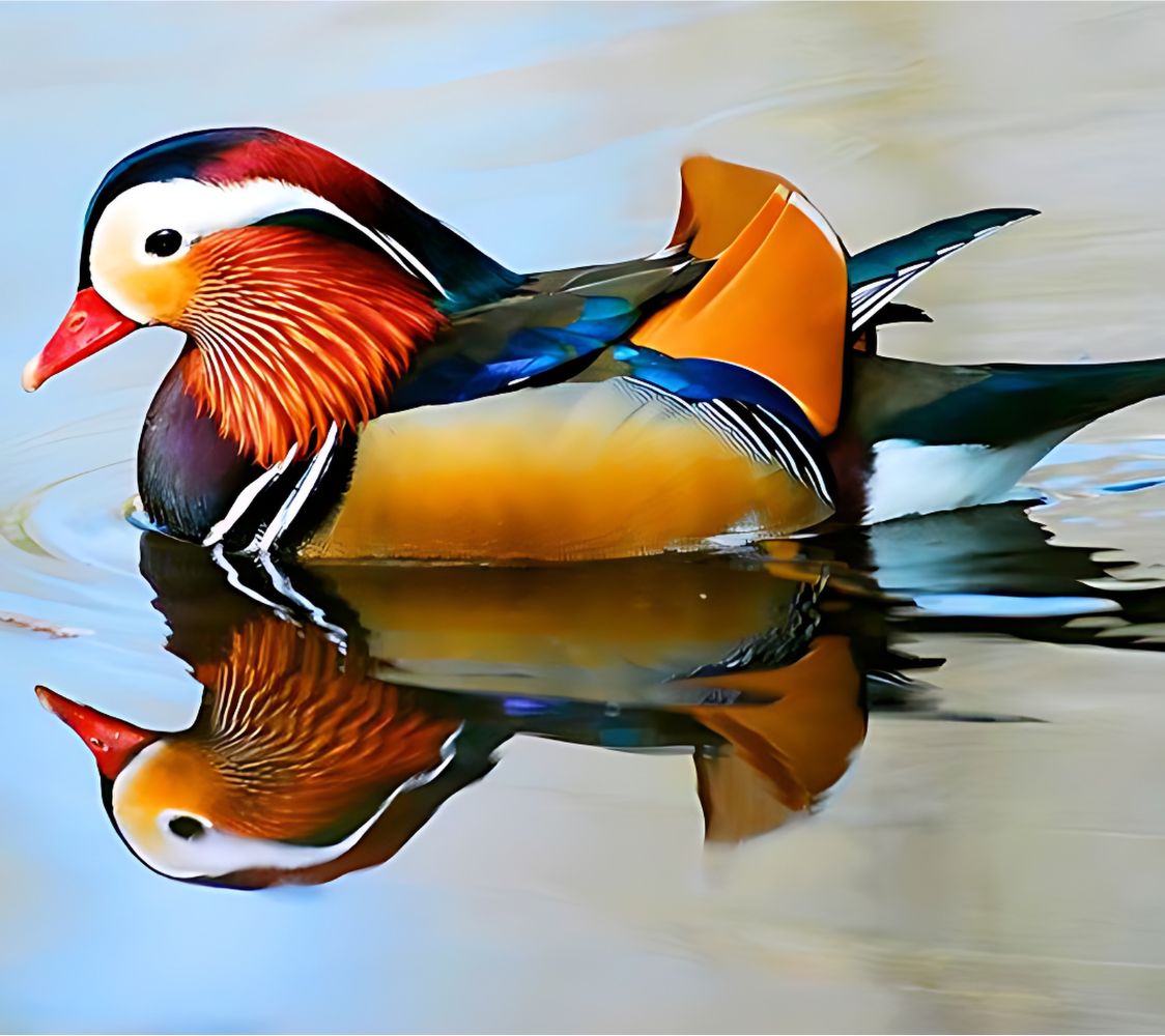 Macho de pato Mandarín en el agua	