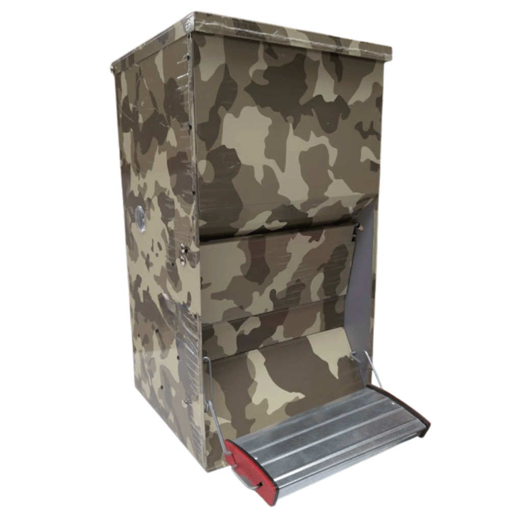 Tolva camuflaje con pedal para gallinas y patos